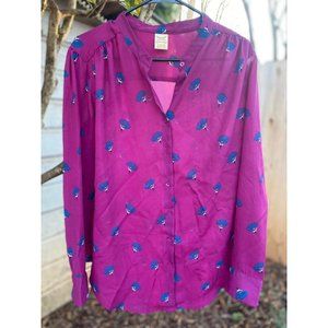 Womens Blouse. VIntage. Floral. Purple Blue Retro style